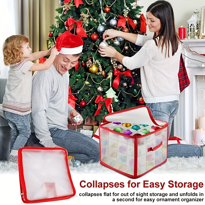 Christmas Ornament Storage Box With Zippered Closure, Plastic Organizer Box,  Hold 64 Christmas Balls, Holiday Ornaments Storage Cube Organizer, Christmas  Chest With Dividers, Xmas Holiday Decoration Organization And Storage  Containers With Lid 