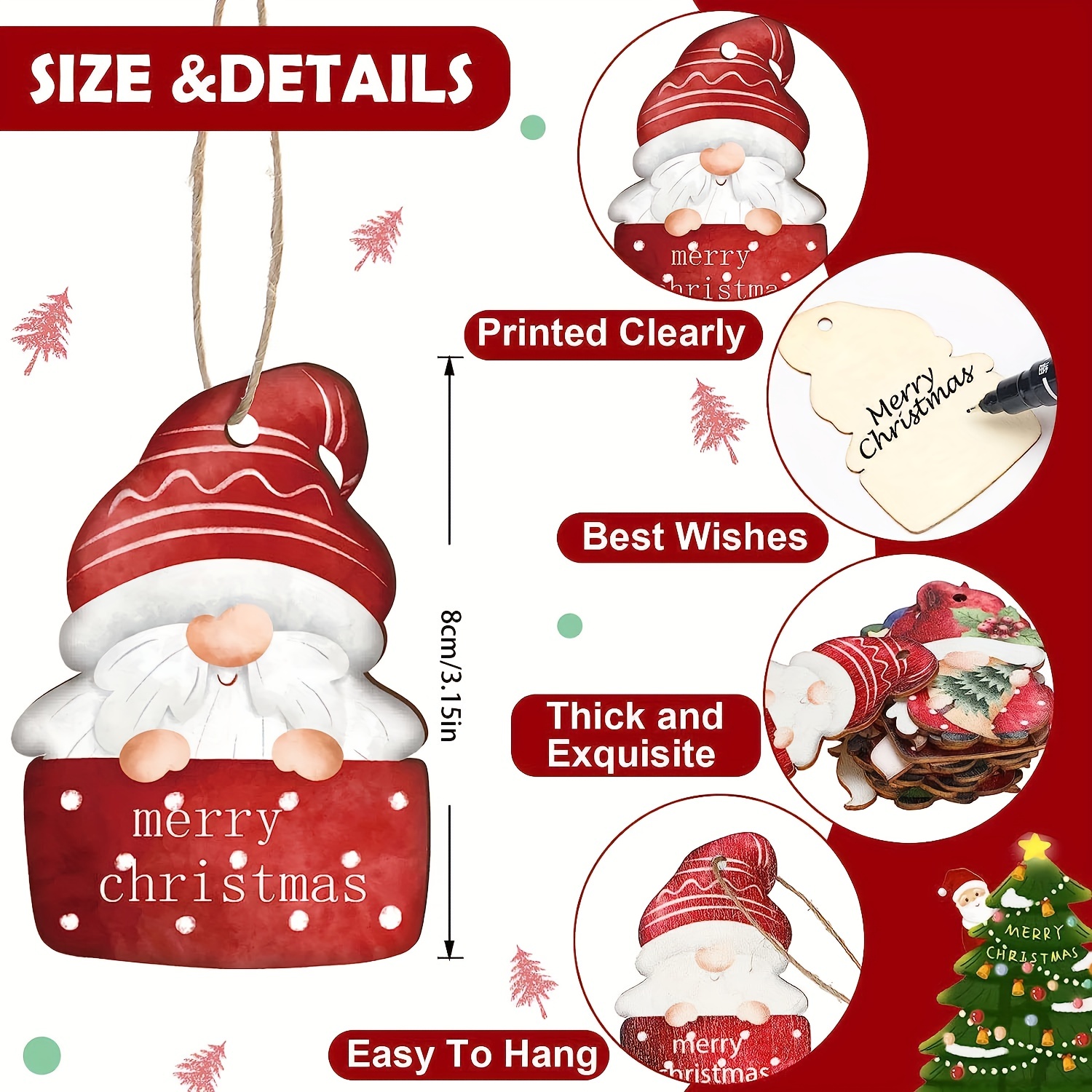 2d Christmas Gnome Wooden Hanging Ornaments gnome Wood - Temu