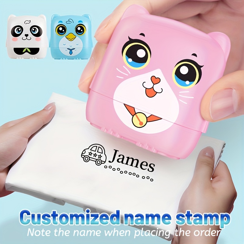 sello personalizado, nombre, para ropa niños, marcador, textil (gato rosa)  : : Oficina y papelería
