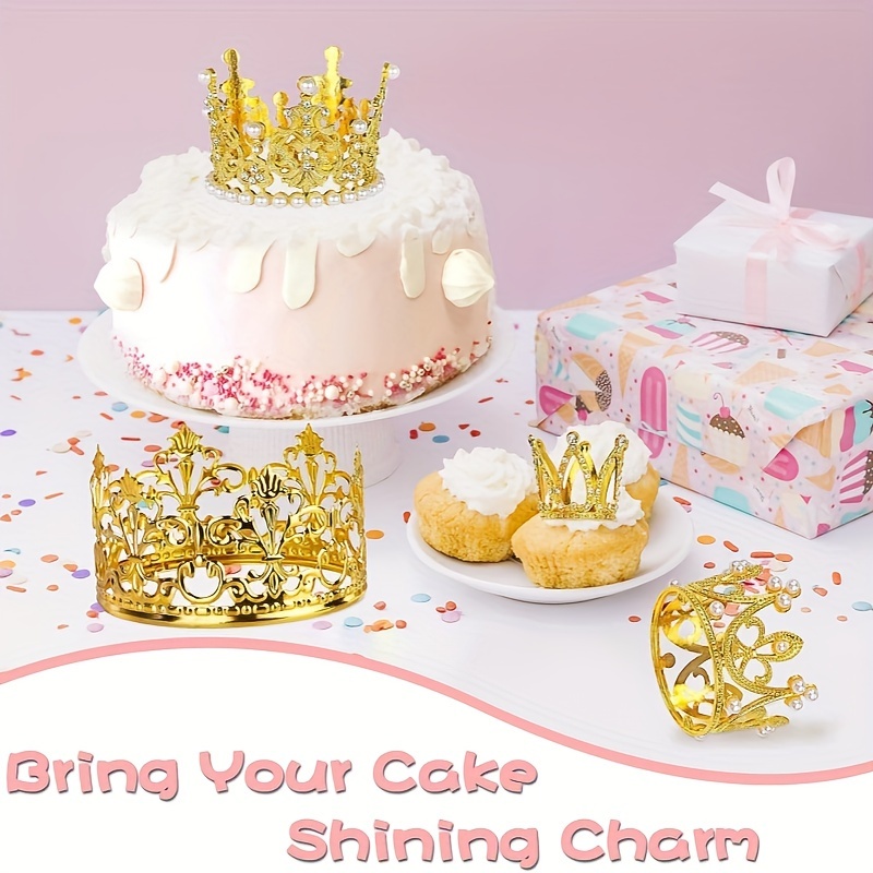 Crown Cake Topper, Golden Mini Crown For Cake Topper Flower Arrangements  Bouquet, Crystal Pearl Vintage Tiara Small Baby Princess Crown For Birthday  Wedding Party Baby Shower Decor - Temu
