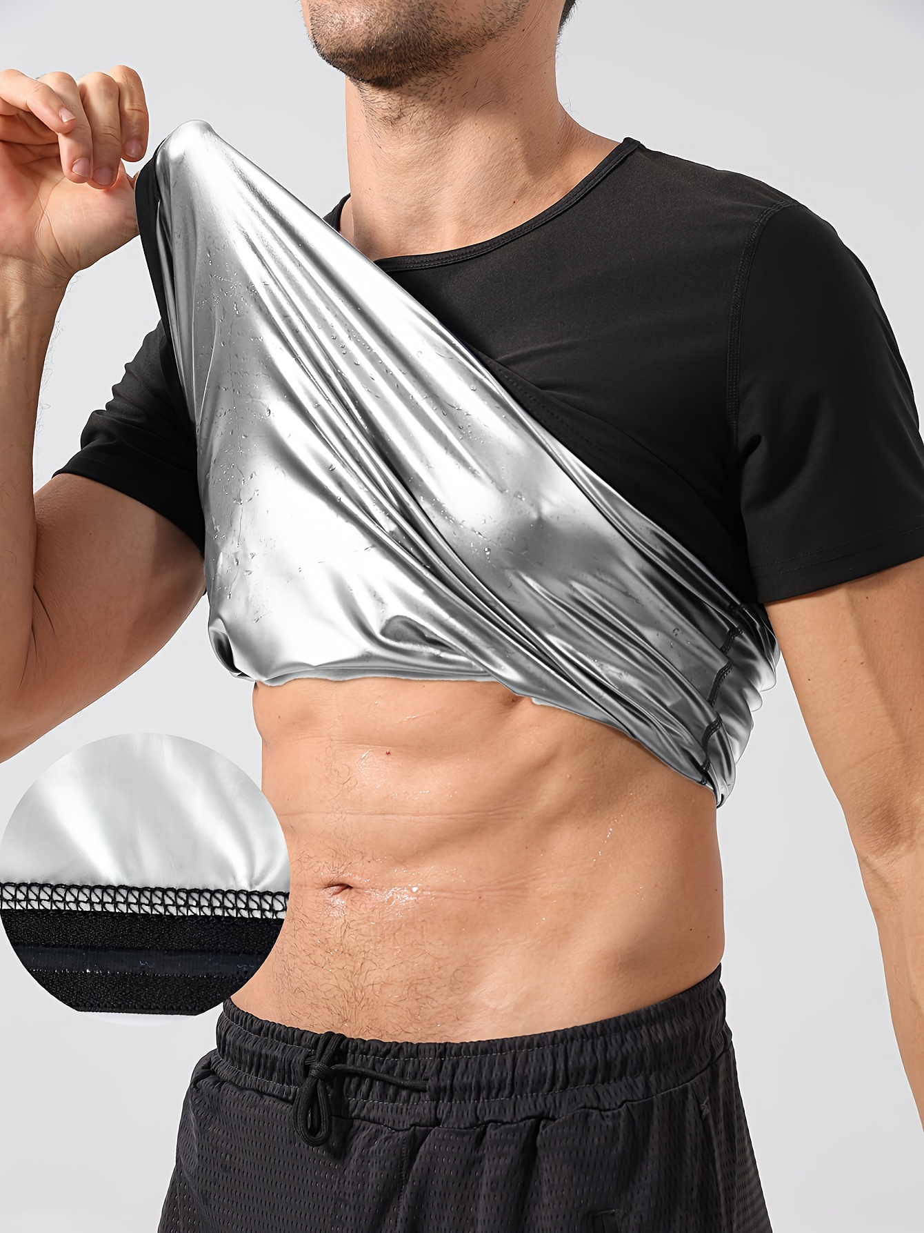 YHEGHT Sauna Shirt for Men Short Sleeve Sauna Suit for Men Sweat Body  Shaper Sauna Vest for Men Gym Cotton Blend Shirts, Silver, Small :  : Sports & Outdoors