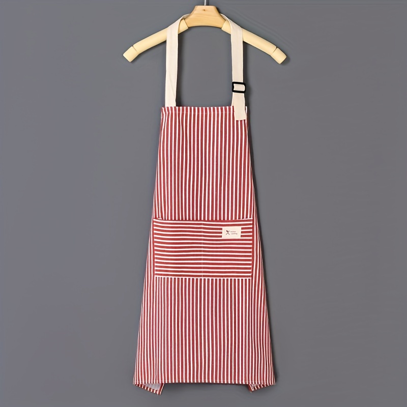 1pc, Linen Apron, Red Green White Striped Apron, Kitchen Household Adult Apron, Breathable Fashion Apron, Kitchen Supplies