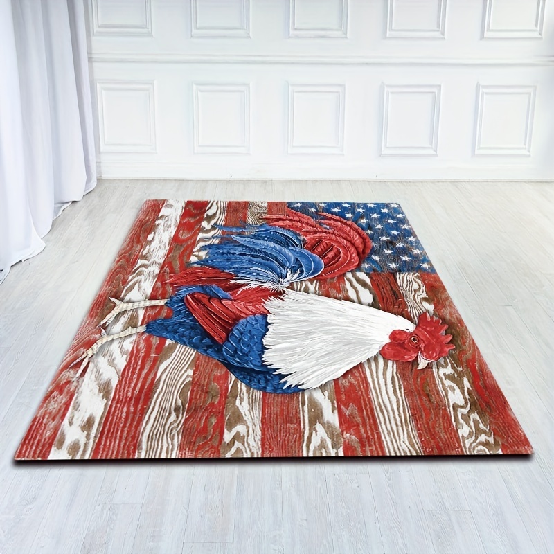 American Flag Area Rug, 4th Of July Big Rooster Patriotic Area Rugs,  Non-slip Anti-fatigue Carpet, Machine Washable, Entrance Welcome Door Mat,  Living Room Bedroom Dormitory Carpet Room Decor, Independence Day Decor 