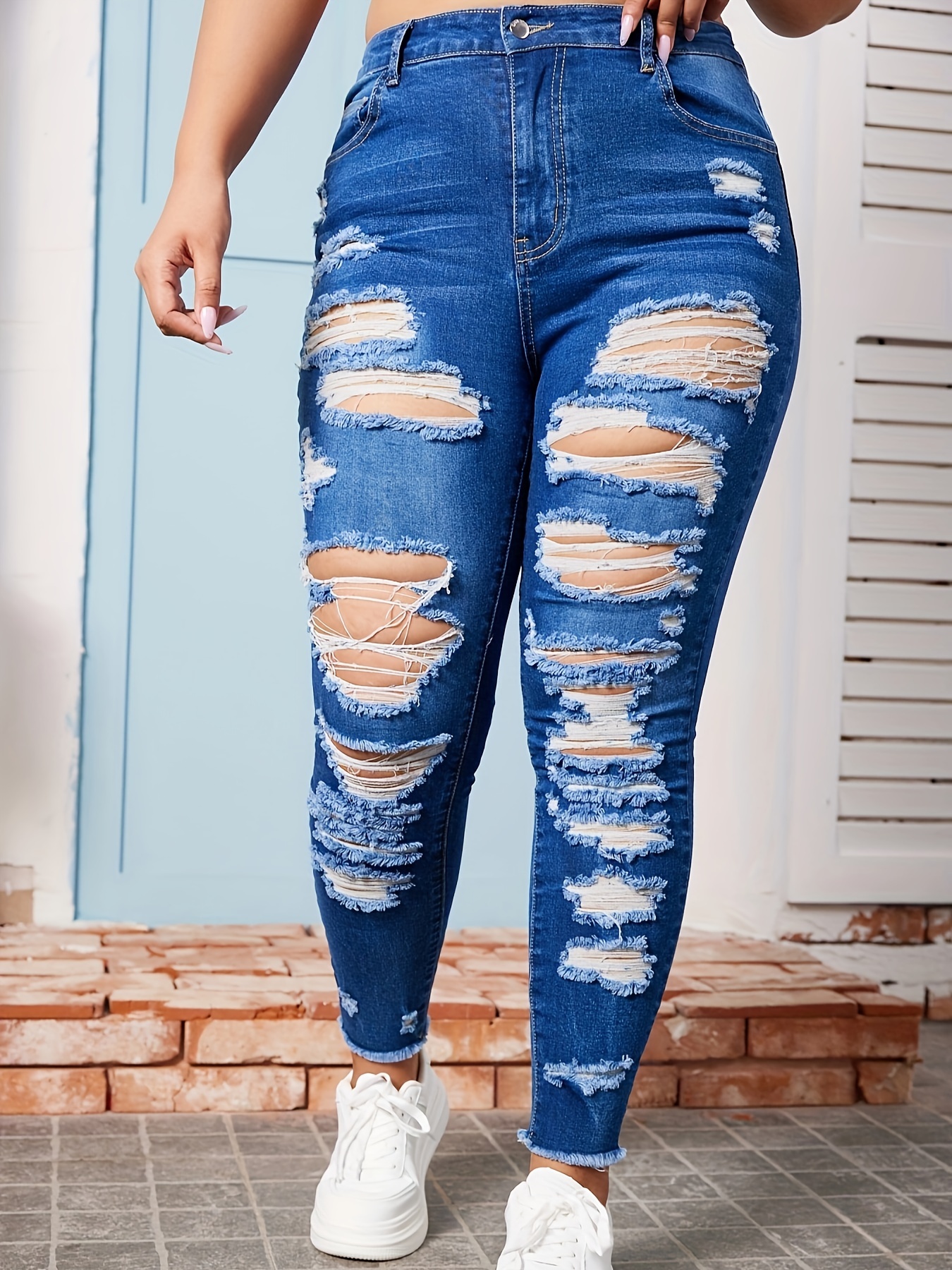 Plus Size High Solid Skinny Jeans Women's Plus High - Temu Canada