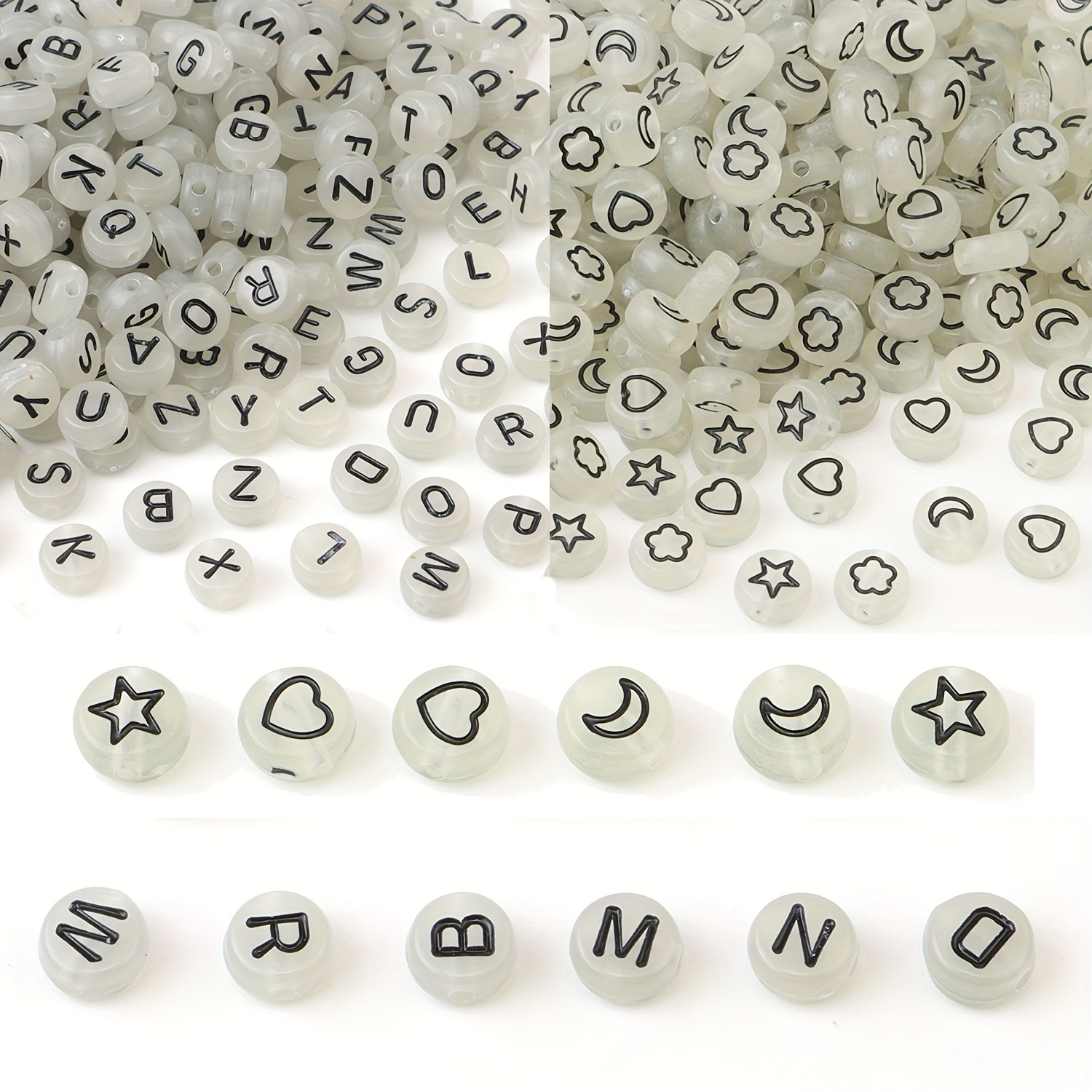 Acrylic Uv Luminous Letter Beads With Heart Beads - Temu