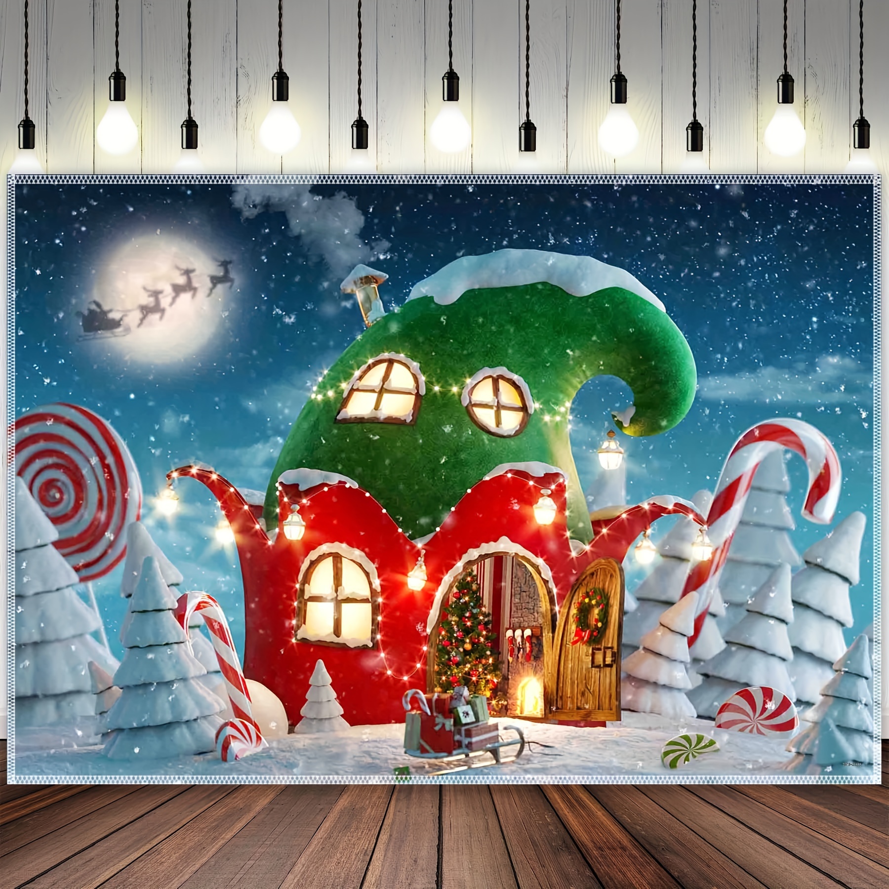 Cartoon Christmas Village Polyester Photography Backdrop - Temu