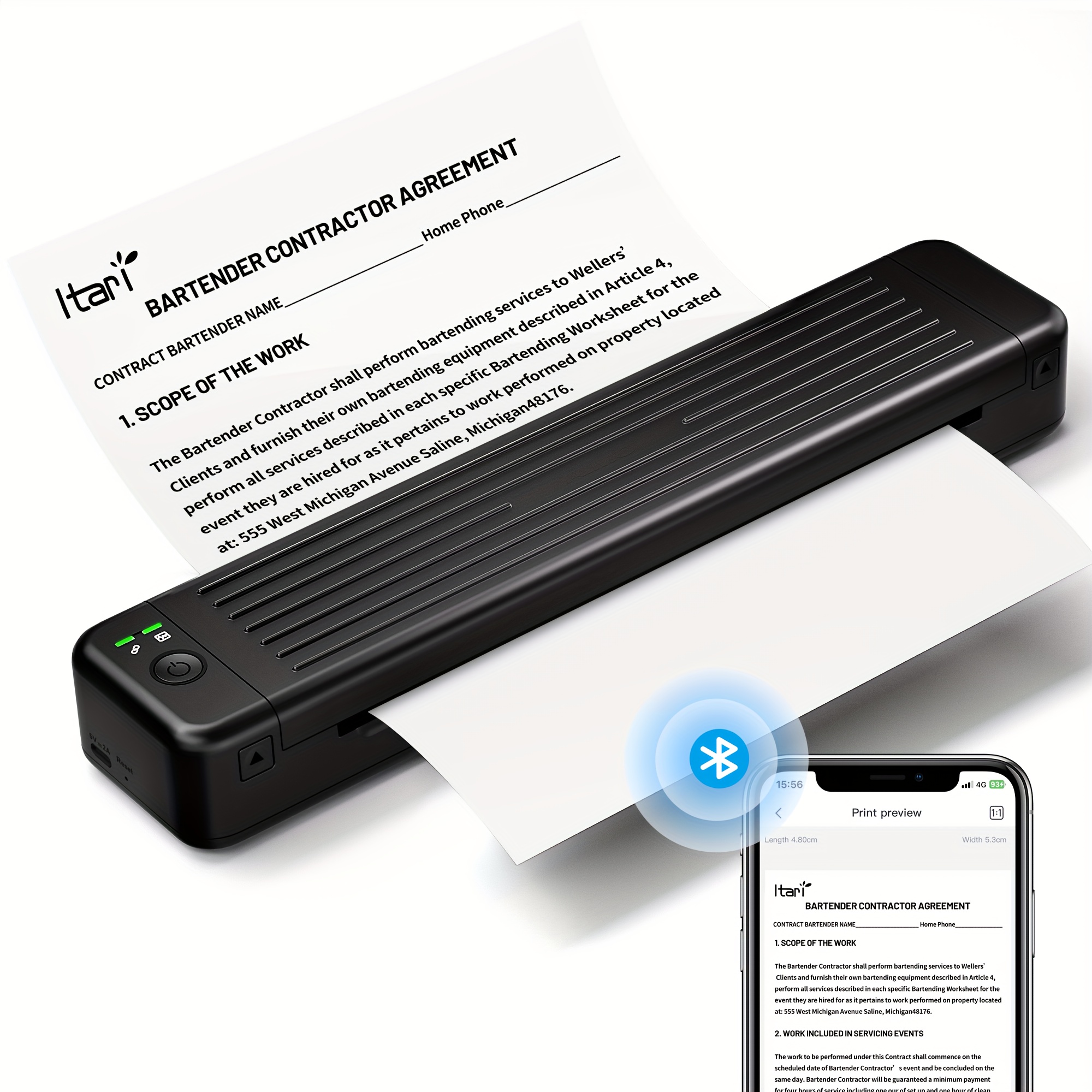  Itari Impresora portátil inalámbrica para viajes, impresora  Bluetooth M08F compatible con letras de 8.5 x 11 pulgadas, impresora  compacta sin tinta, impresora móvil pequeña compatible con teléfonos y :  Productos de Oficina
