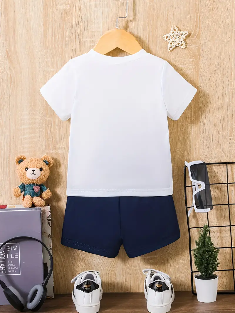 toddler baby boys cute casual set cool bear with skateboard graphic t shirt shorts set kids trendy outfits details 0