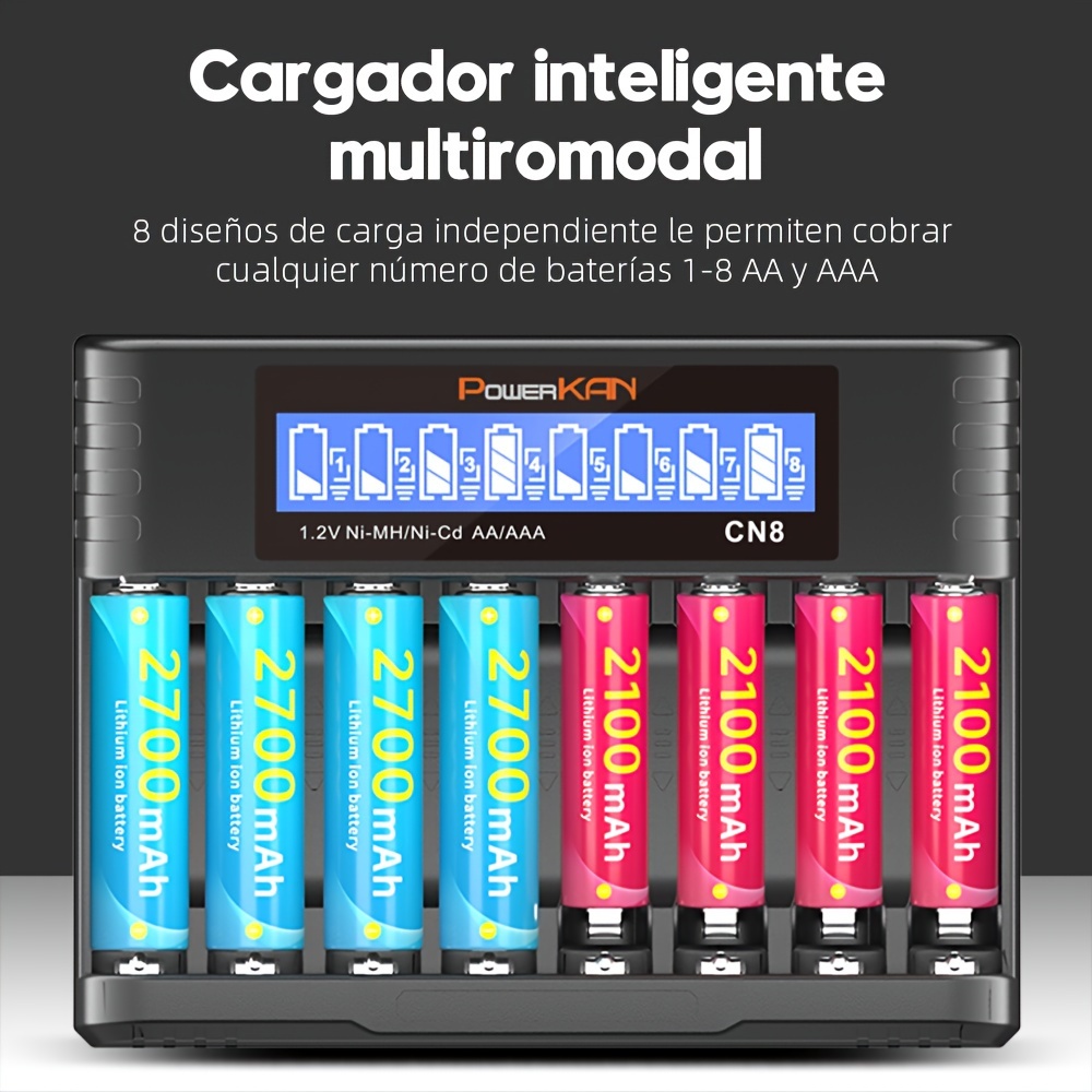 EBL Baterías AAA recargables (16 unidades) y paquete de 8 pilas AA con  cargador de batería LCD, batería recargable Ni-MH AA de alta capacidad de  2800