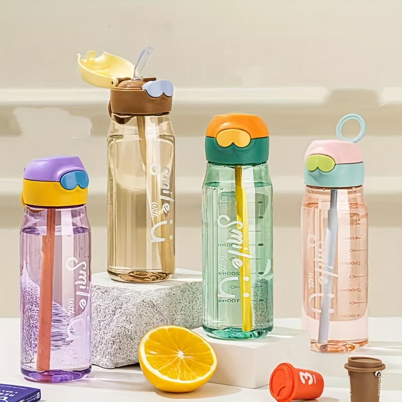 Cute Kawaii Frosted Sippy Glass Water Bottle Korean Cartoon Bounce Cover  Cups Portable Leakproof Girl Straw Water Cup For Kids