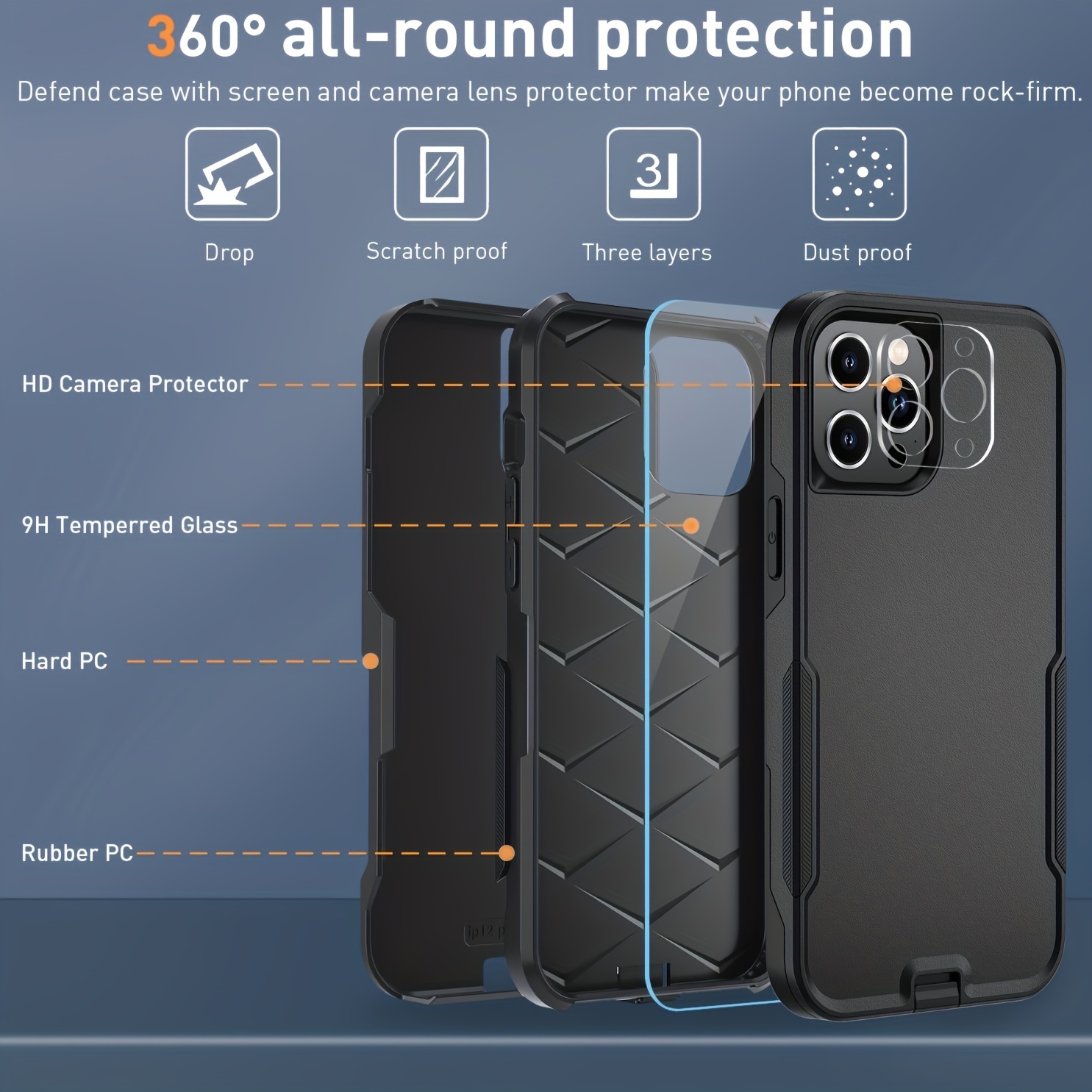 Phone Case for iPhone 15 Pro Case,Heavy Duty Hard Shockproof Armor  Protector Case Cover with Belt Clip Holster for Apple iPhone 15 Pro 6.1 5G  2023