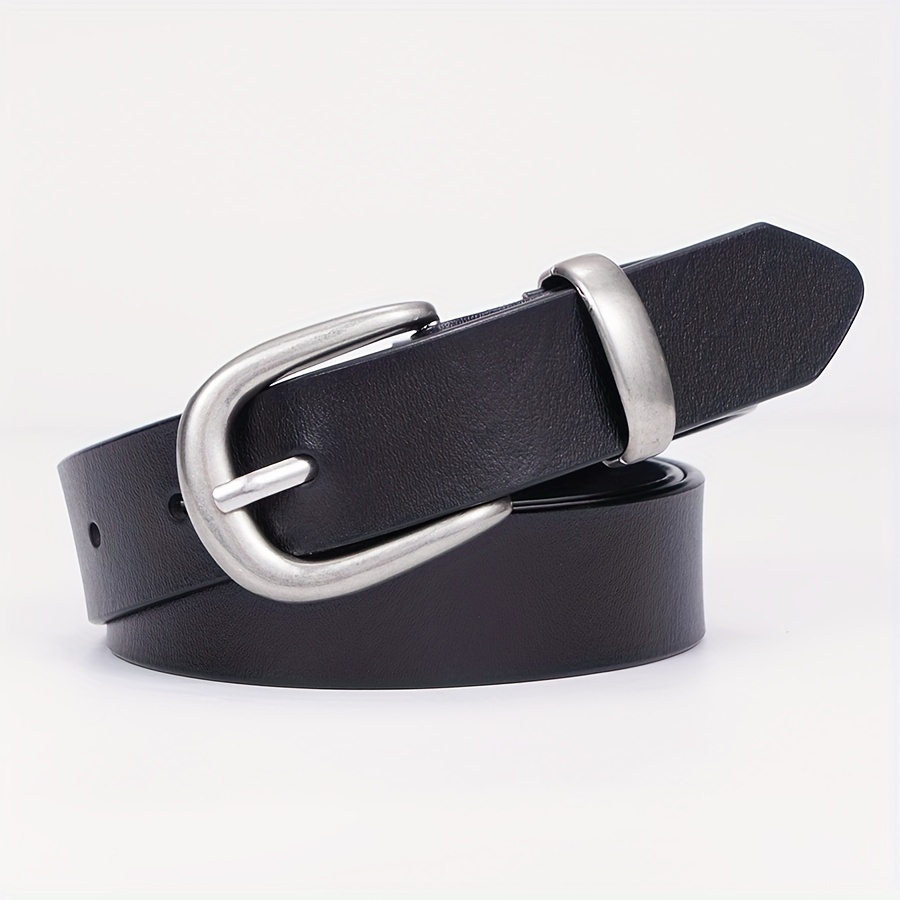 Plus Size Genuine Leather Belt Classic Pin Buckle Unisex Waist Belts Solid  Color Casual Jeans Pants Belt For Women & Men