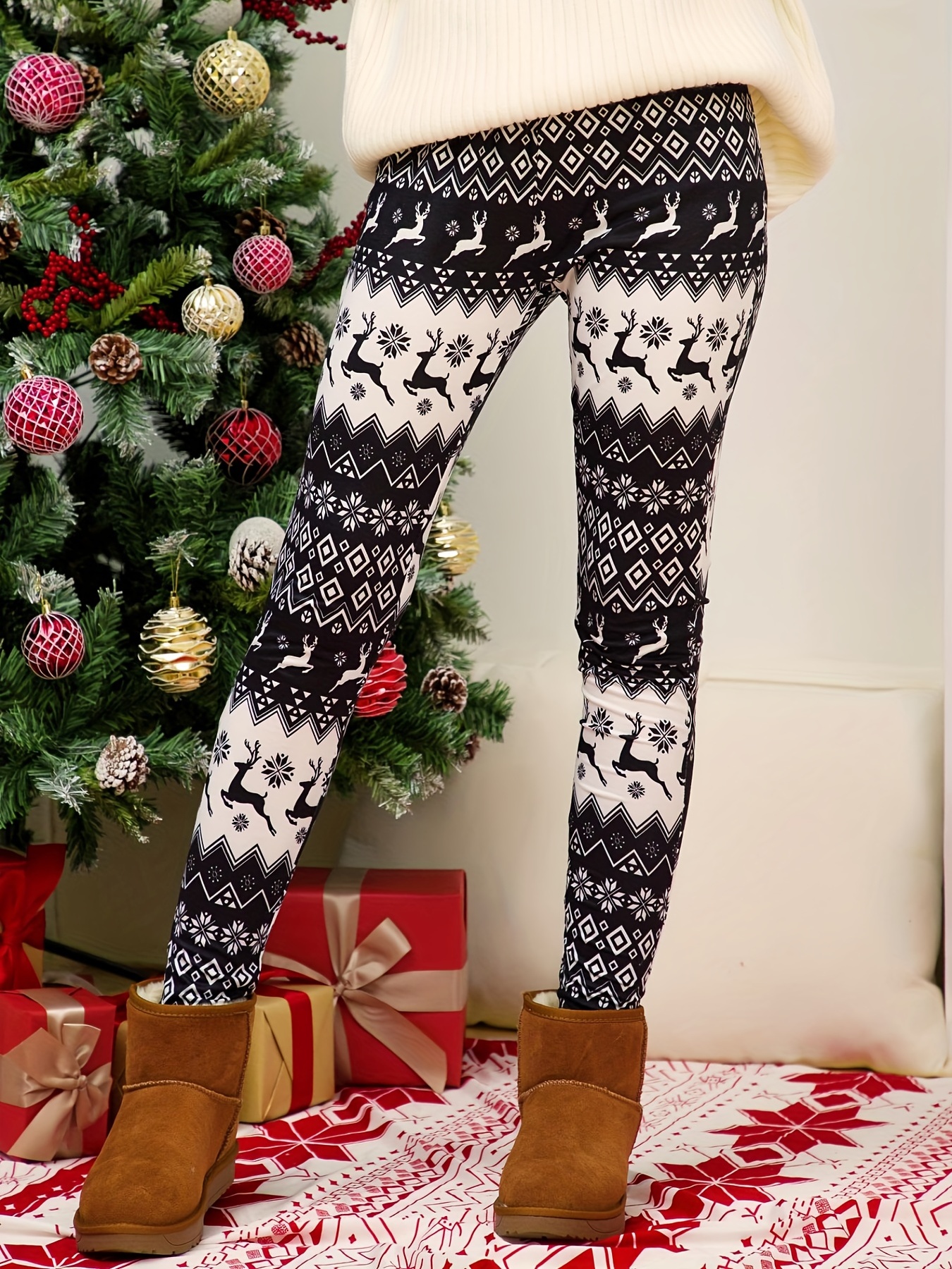 Plus Size Christmas Leggings Women's Plus Reindeer Argyle - Temu