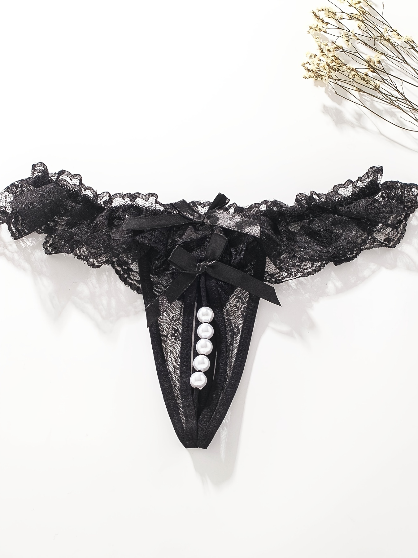 Women Sexy Lingerie G String Open Crotch Panties Lace Tassel Pearl Pendant  Underwear Crotchless High Women Underwear, Black, One Size : :  Clothing, Shoes & Accessories