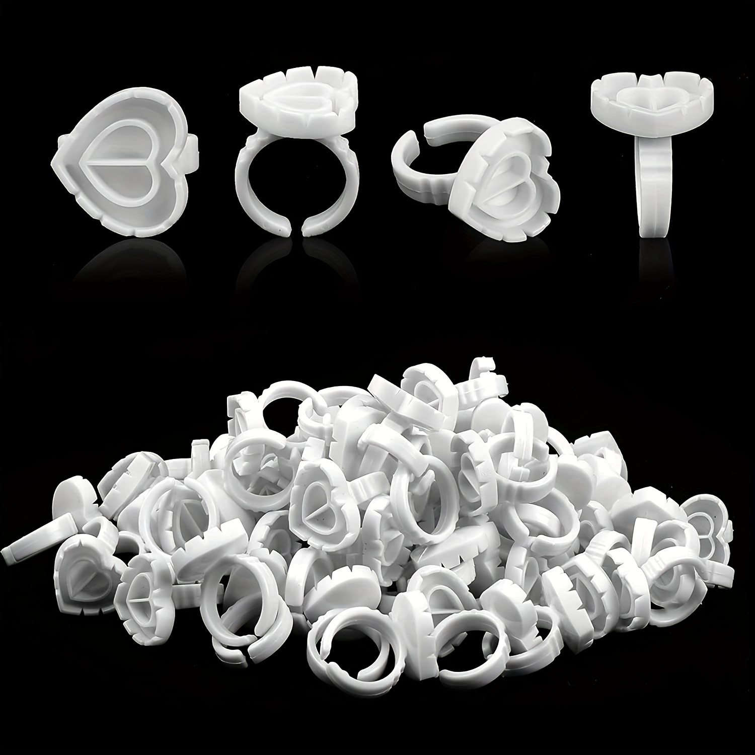 

100pcs Glue Rings Cups Lash Glue Holder Ring Cup, Disposable Glue Cups Lash Glue Rings Lovely Heart Shape For Eyelash Extensions