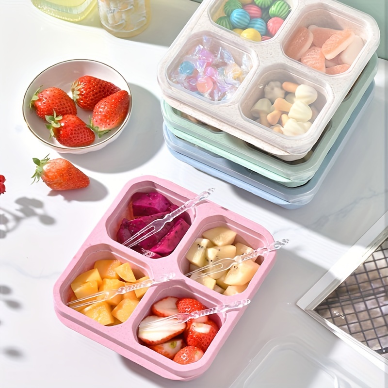 Snack Containers, Divided Bento Snack Box, 4 Compartments Reusable