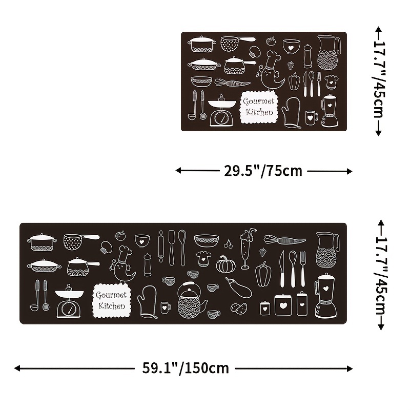 Kitchen Rugs and Mats 2 Piece Set,17.7x29.5+17.7x59 Anti Fatigue Runner  Rug Waterproof Memory Rug Cushioned Standing Mat,Beige 