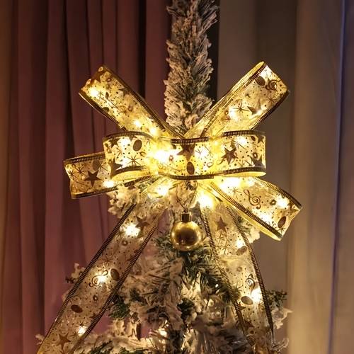 1Pc Gold Christmas  Lights,USB Powered 5M/16.4ft 50 LED Lights Copper Fairy Strings Lights,Ribbon Bows Lights For Weddings New Year Christmas Tree Decorations