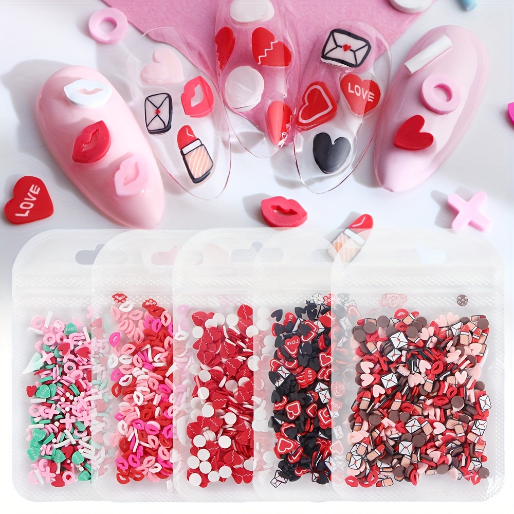 

Valentine's Day Nail Art Slices, Heart Slime Charms Slices 3d Polymer Slices For Slime, Lip Gloss Making Supplies Resin And Nail Art Decorations