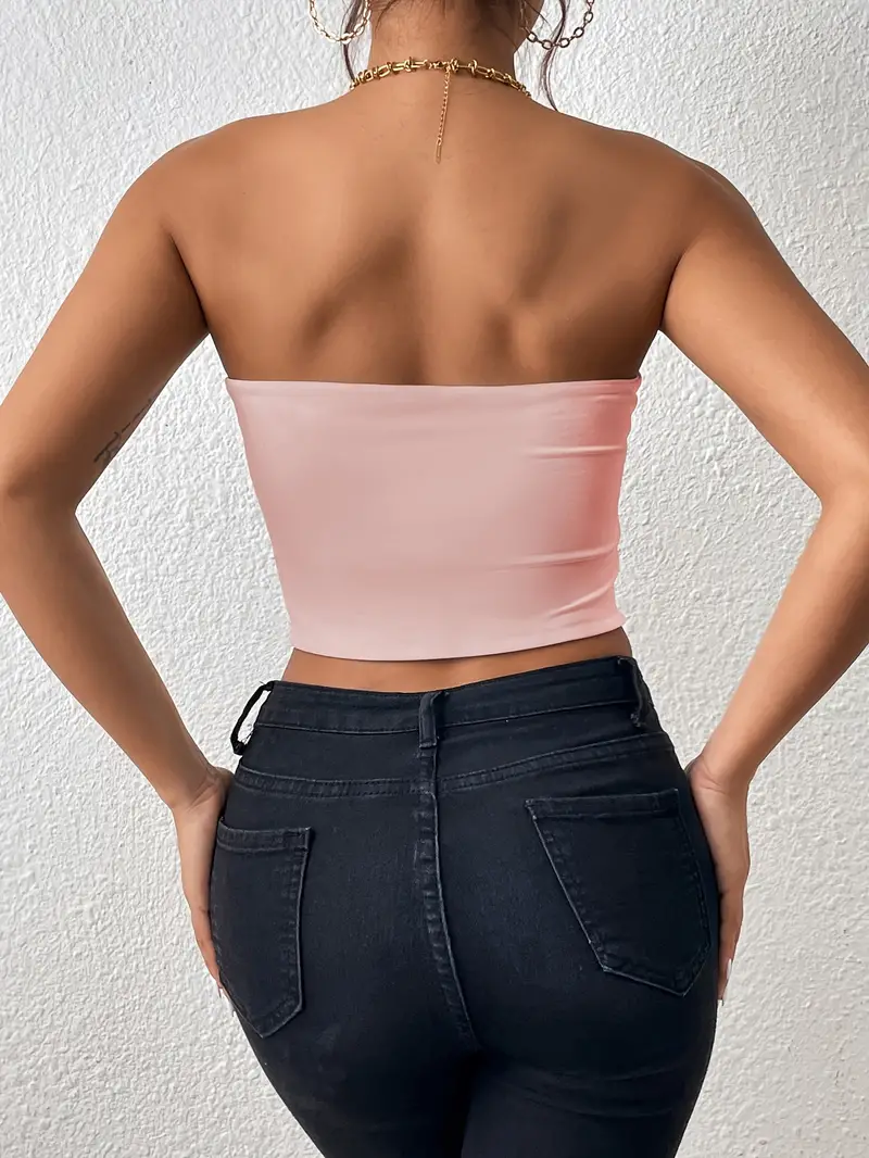 Sexy Bodycon Crop Tube Top Solid Stretchy Tube Top Casual - Temu