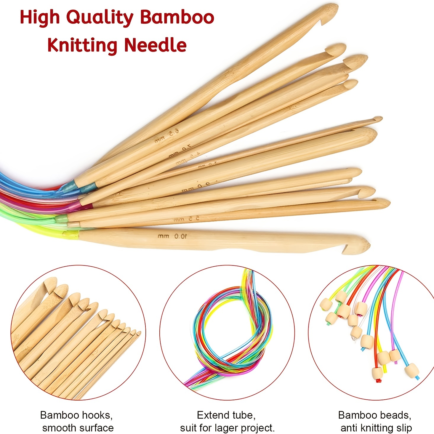 23 Pieces Tunisian Crochet Hooks Set with Bead Carbonized Bamboo Hook 