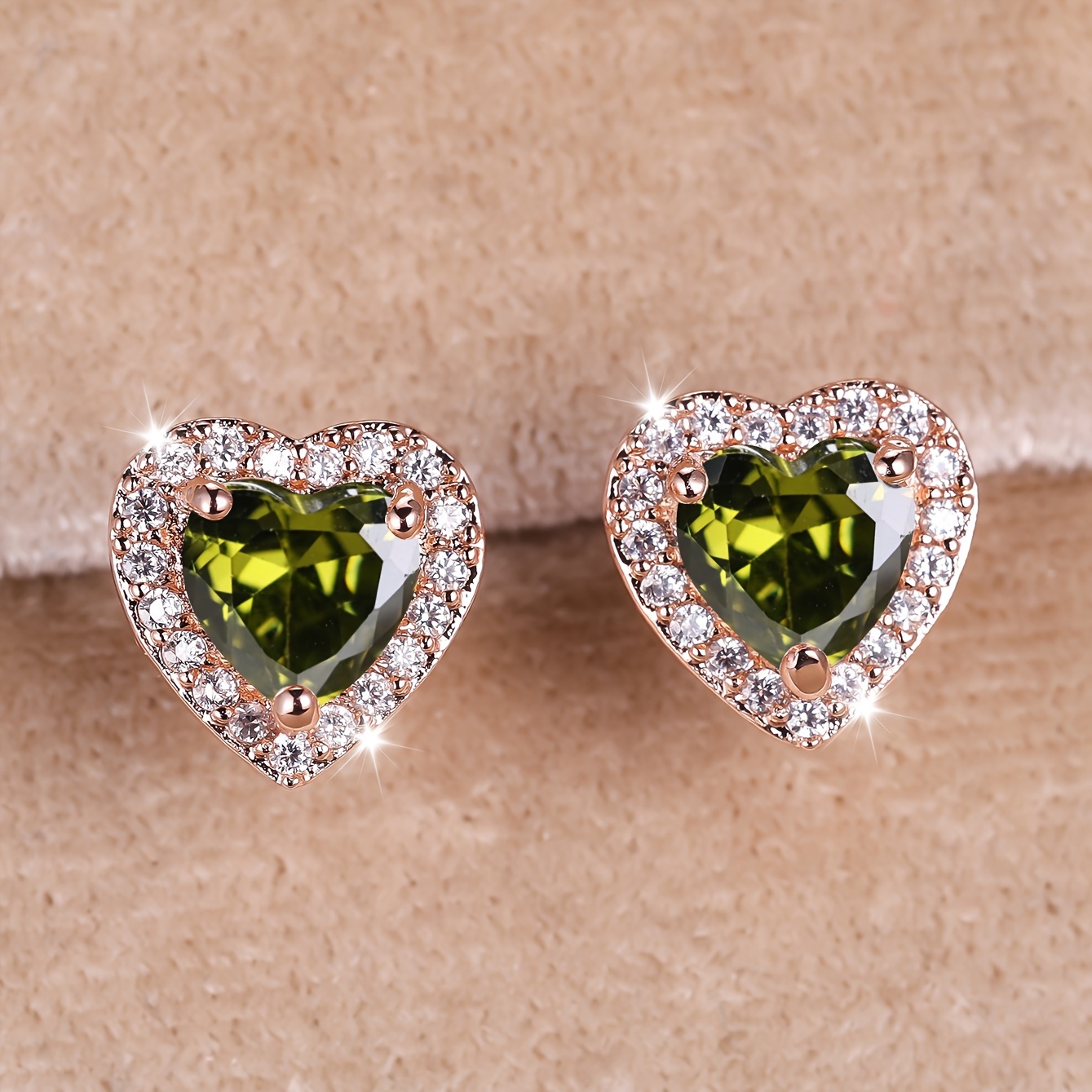 Rose Golden Stud Earrings Multicolor Love Heart Shaped zirconia