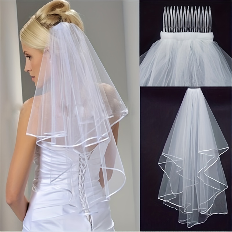 Faux Pearl Bridal Wedding Veil With Ribbon Edge Baroque Style Princess Cathedral  Wedding Veil - Temu