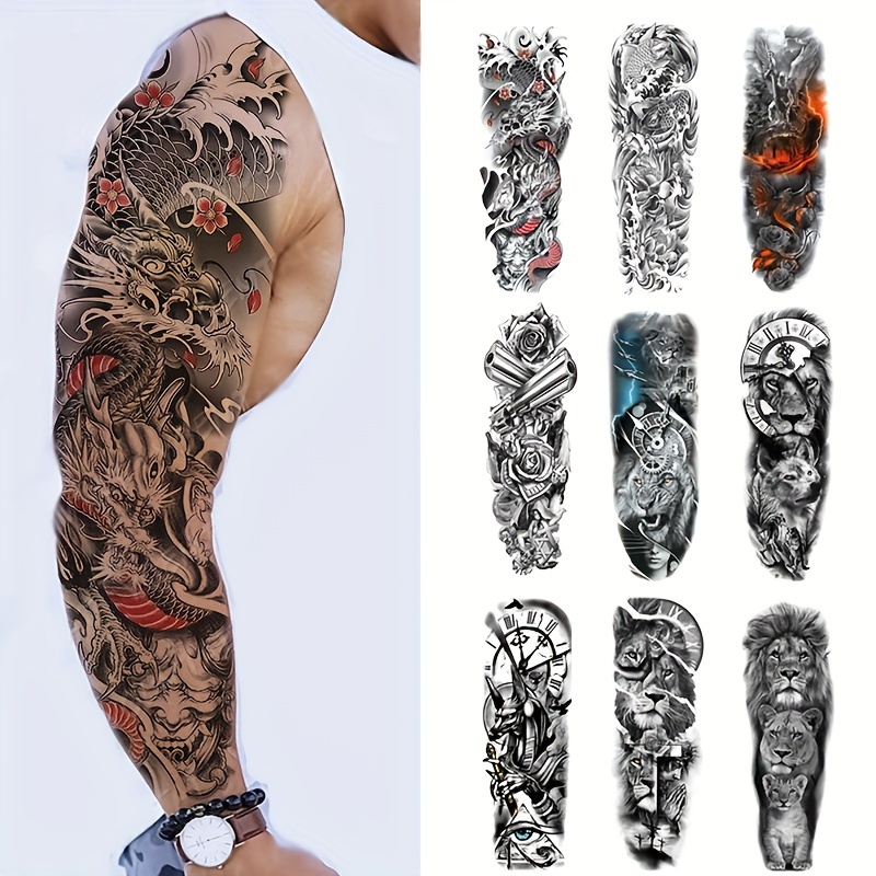 Cheap Military Maori Temporary Tattoos Sleeve For Men Adult Realistic Fake  Lion Samurai Tattoo Large Sticker Sexy Full Arm Tatoos
