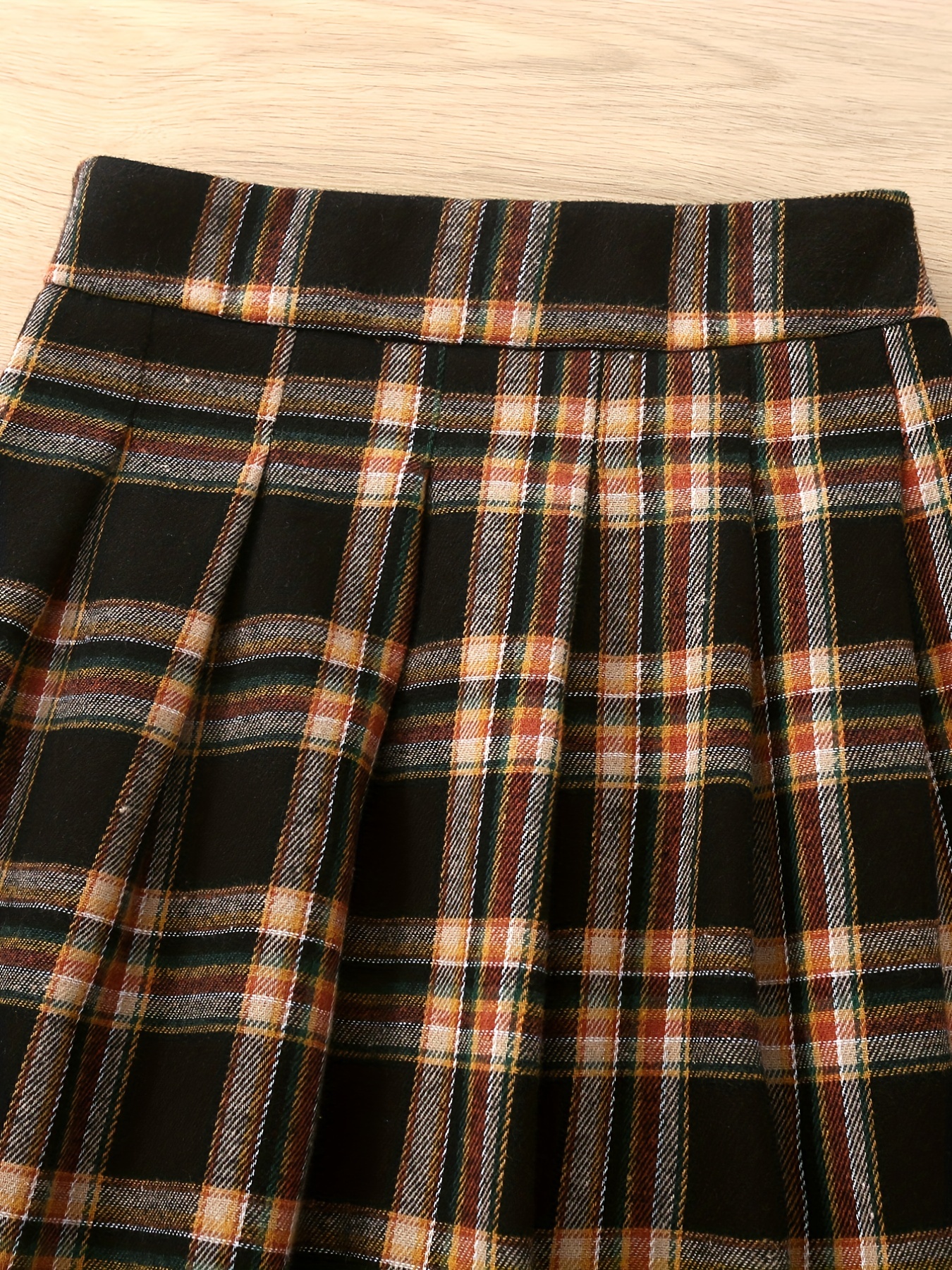2pcs Letter Plaid Print Top & Skirt Set