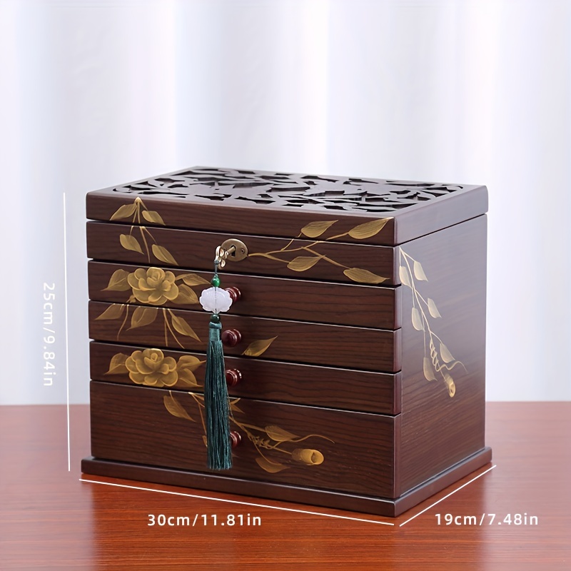 Boîte à bijoux en bois artisanale avec verrouillage à clé - Temu France