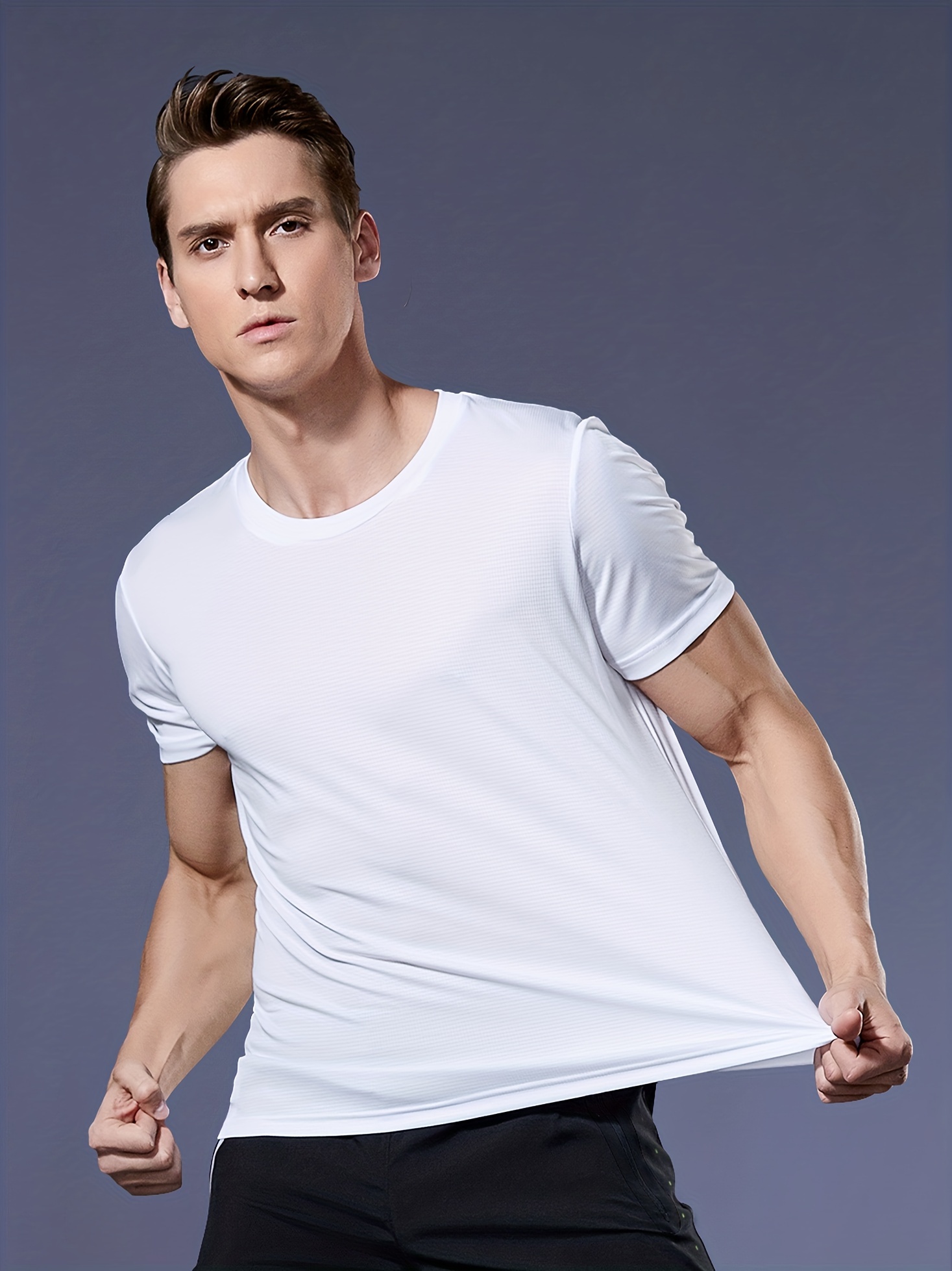 Herrnalise Men's Mesh Quick-Dry Short Sleeve Workout Shirt Men Fitness  Sports O-neck Stretch Quick-drying Top Short-sleeved Tight T-shirt 