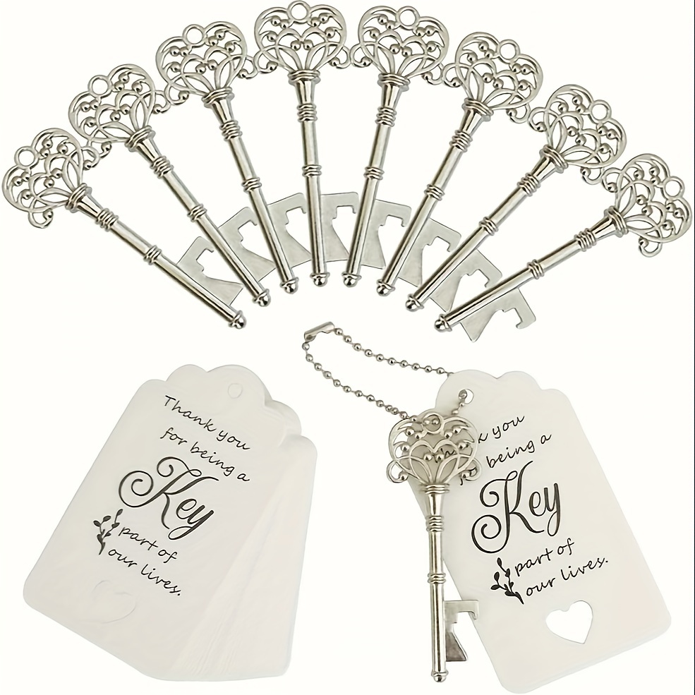 50 llaveros personalizados para abrebotellas, regalos de boda, fiestas para  invitados + bolsas de organza blanca
