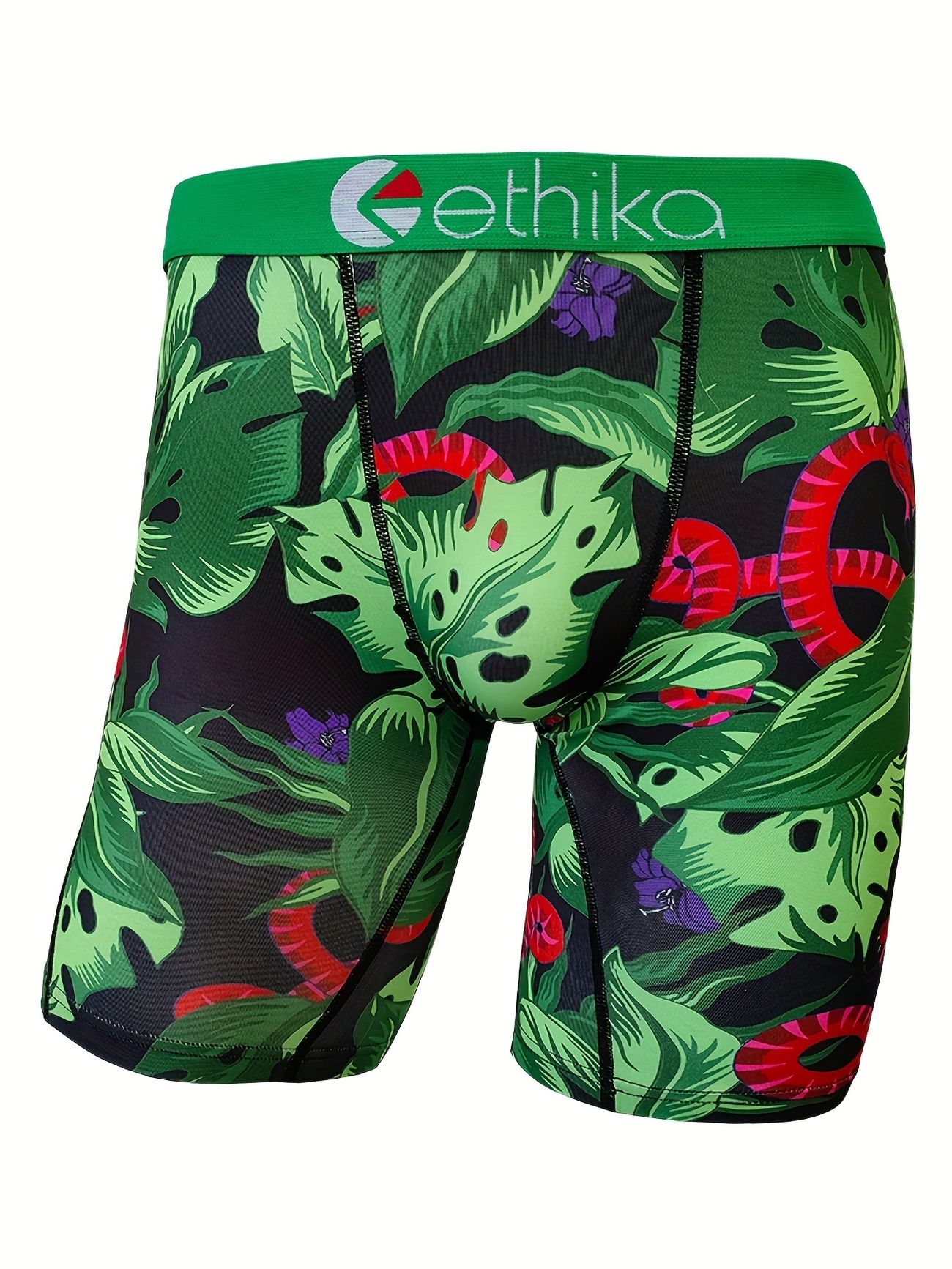 mens tropical plants print breathable boxer briefs novelty comfortable high elastic underwear green
