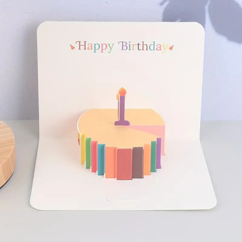 Acquista Biglietto di auguri di compleanno con lettere inglesi con torta di compleanno  3D. Biglietto di auguri di compleanno trasparente portatile dal design  carino