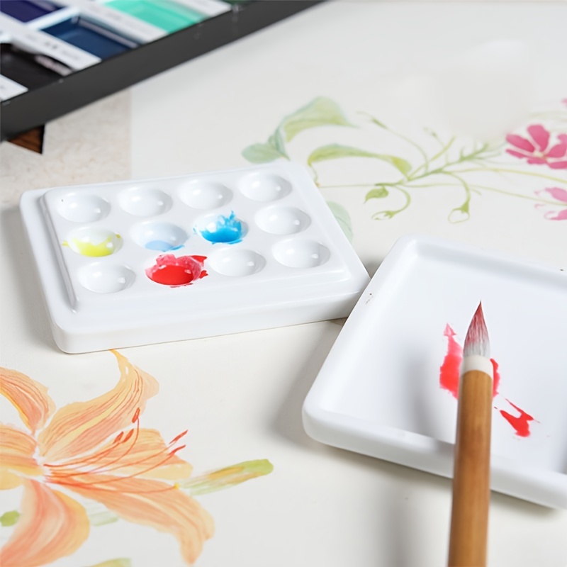 High quality Ceramic watercolor palette rectangular multi-grid white porcelain  palette art supplies paint palette with lid