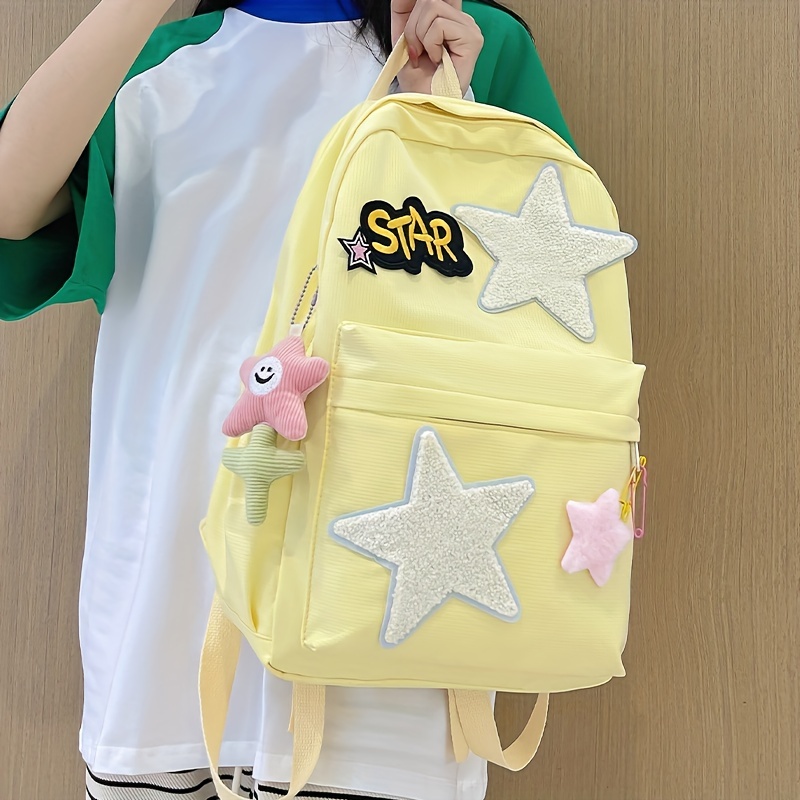 Aesthetic Preppy Patched Backpack in Yellow