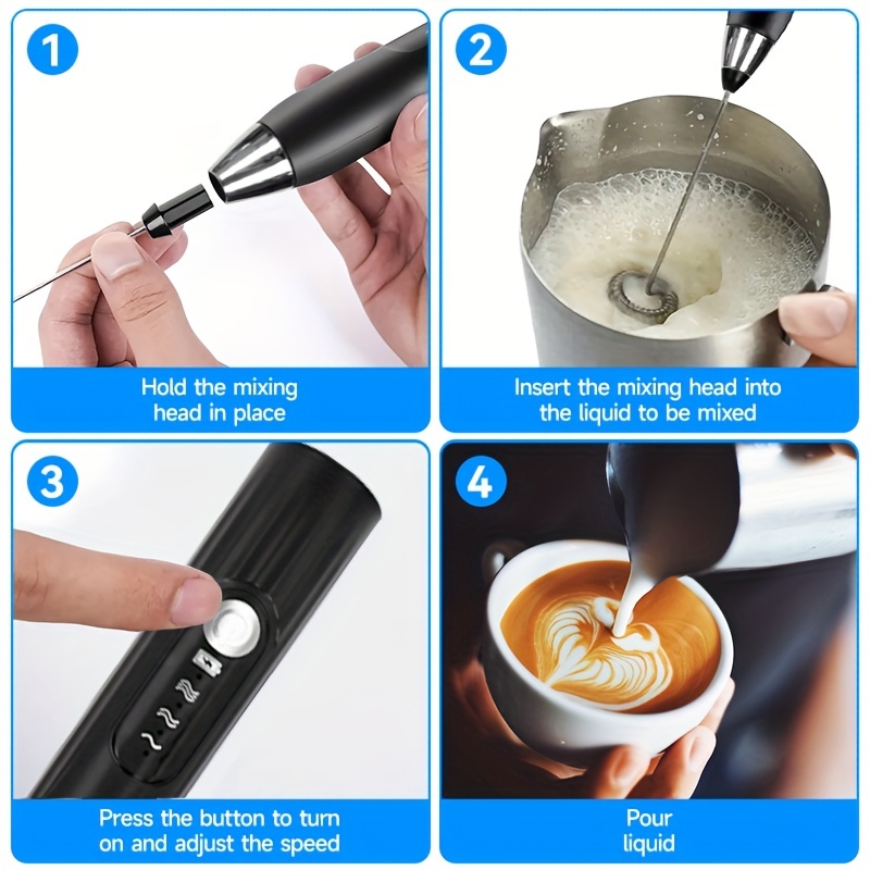 Milk Frother, Handheld Foam Maker For Lattes, Whisk Drink Mixer For Coffee,  Mini Foamer For Cappuccino, Frappe, Matcha, Hot Chocolate, Black - Temu  United Arab Emirates