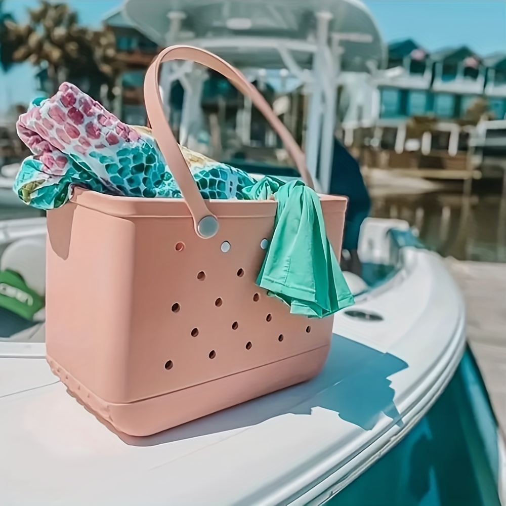 Solid Color Portable Tote Bag, Large Capacity Outdoor Beach Bag, Waterproof  Washable Handbag For Women - Temu Philippines