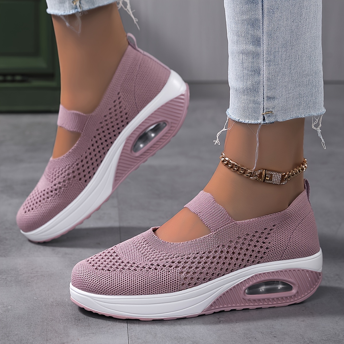 women s breathable knit sneakers casual slip outdoor shoes details 6