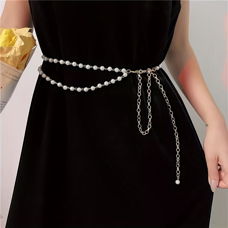 Pearl Waist Belt for Women Outfit, Classic Thin Waist Chain for