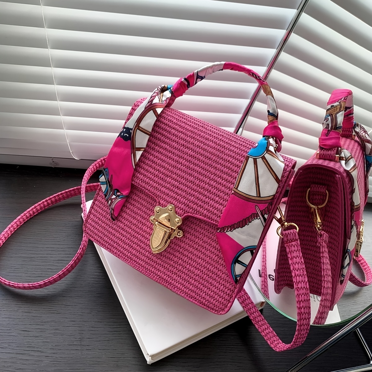 Stylish Pink Crossbody Bag with Scarf Decor
