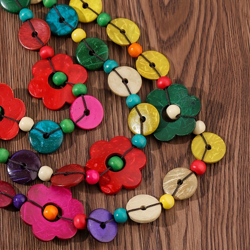 Boho Coconut Shell Flower Wooden Beaded Necklace