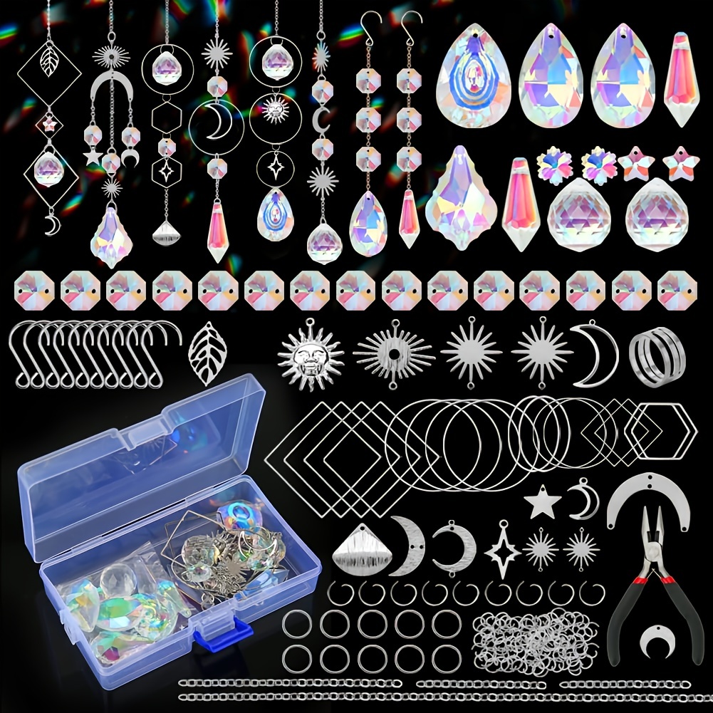 

200pcs Golden And Silvery Adult Homemade Sun Catcher Making Kit Crystal Sun Catcher Hook Chain Pendant Window Hanging Prism Rainbow Maker Indoor And Outdoor Garden Christmas Wedding Party Decoration