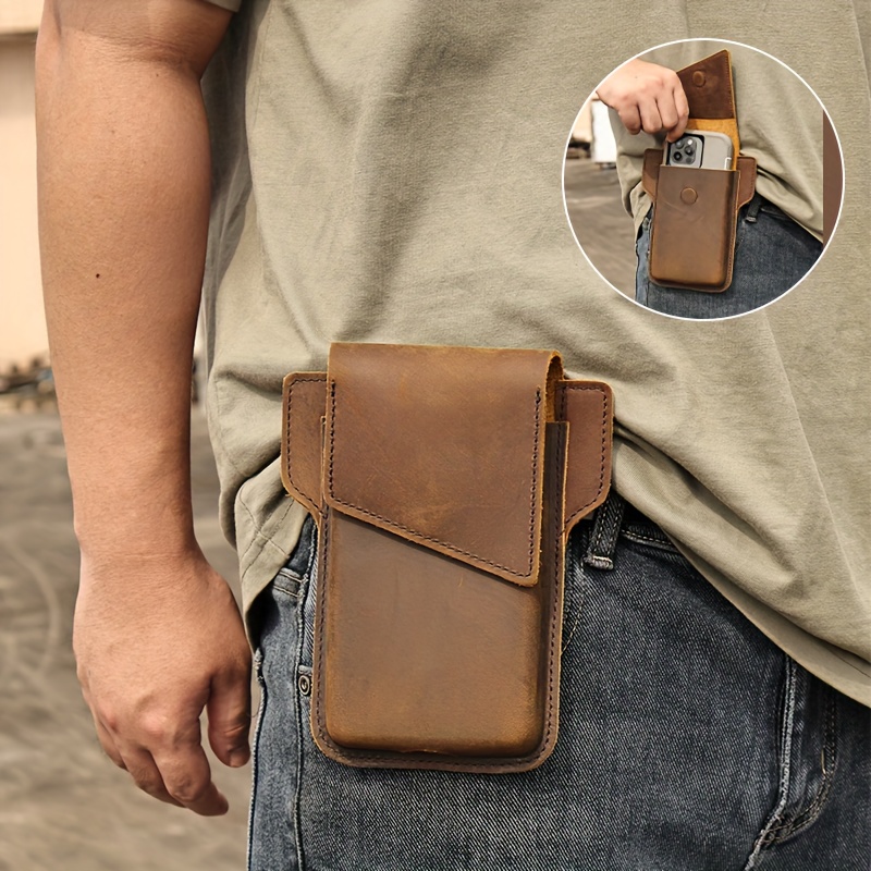 Vintage Brown Leather Men's Belt Pouch Cell Phone Holster Waist Bag Fo