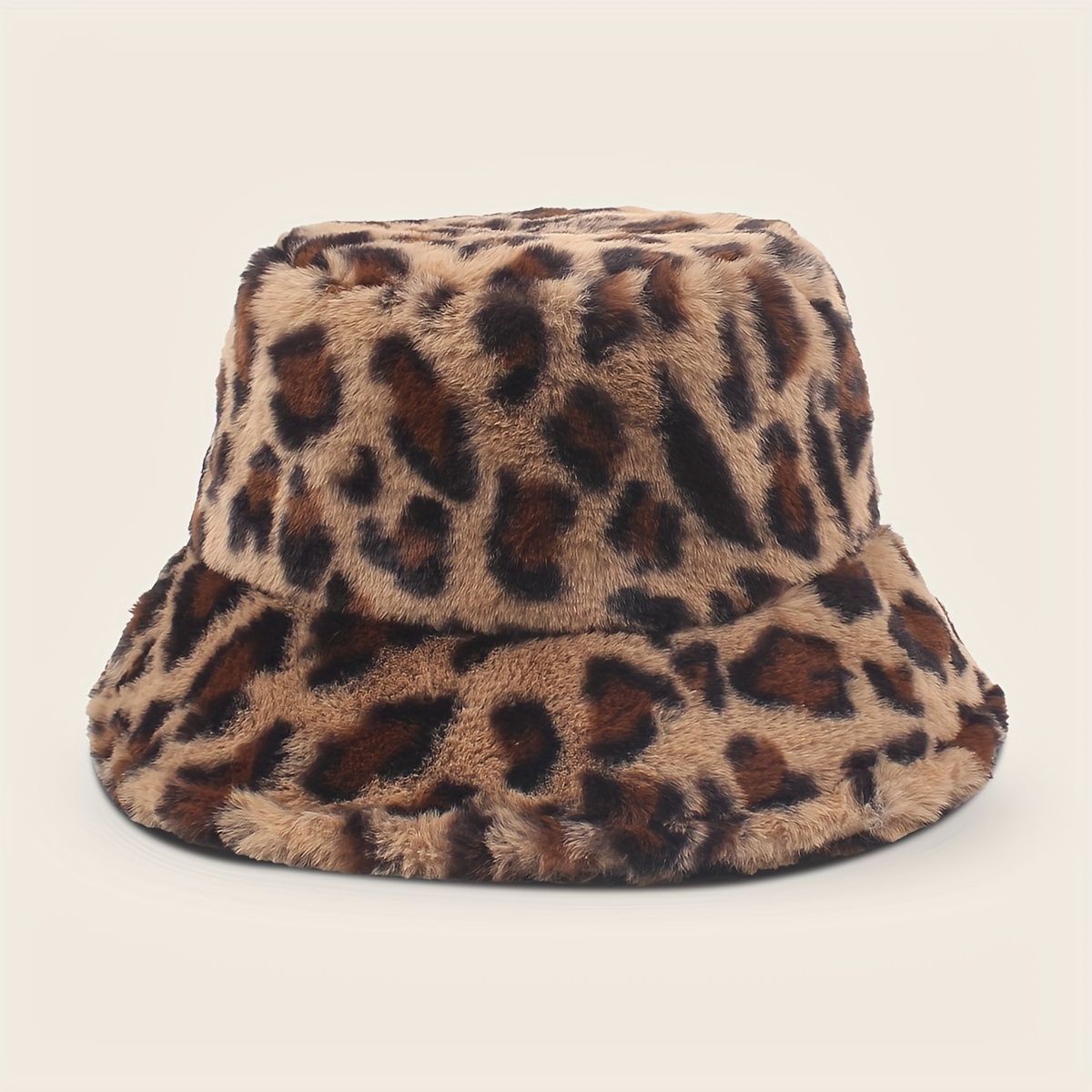 

Cozy Leopard Print Fur Bucket Hat For Women - Warm Polyester Winter Cap With Ear Protection, Non-stretch, Woven , Cold Weather Gear|chic Animal Pattern| Fur Hat, Fishing Hat