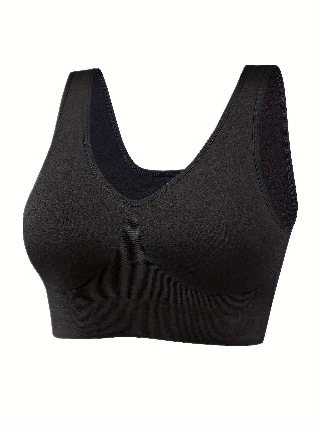 3pcs Women's Plus Size Black Sports Bras - Wireless, Padded, Full Coverage, Nylon Blend, Medium Support for Running, Yoga & Workouts, Yoga Apparel | Sleek Design | Comfort Fit, Workout Accessories