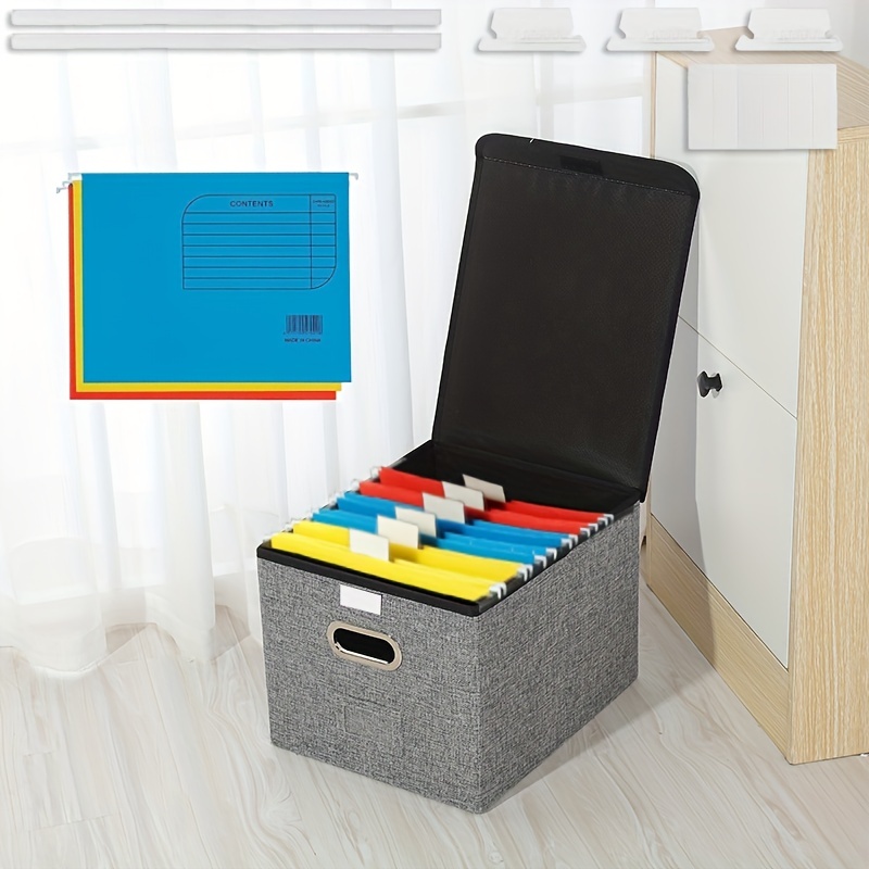 1pc Portable File Storage Box, Foldable Linen Decorative File