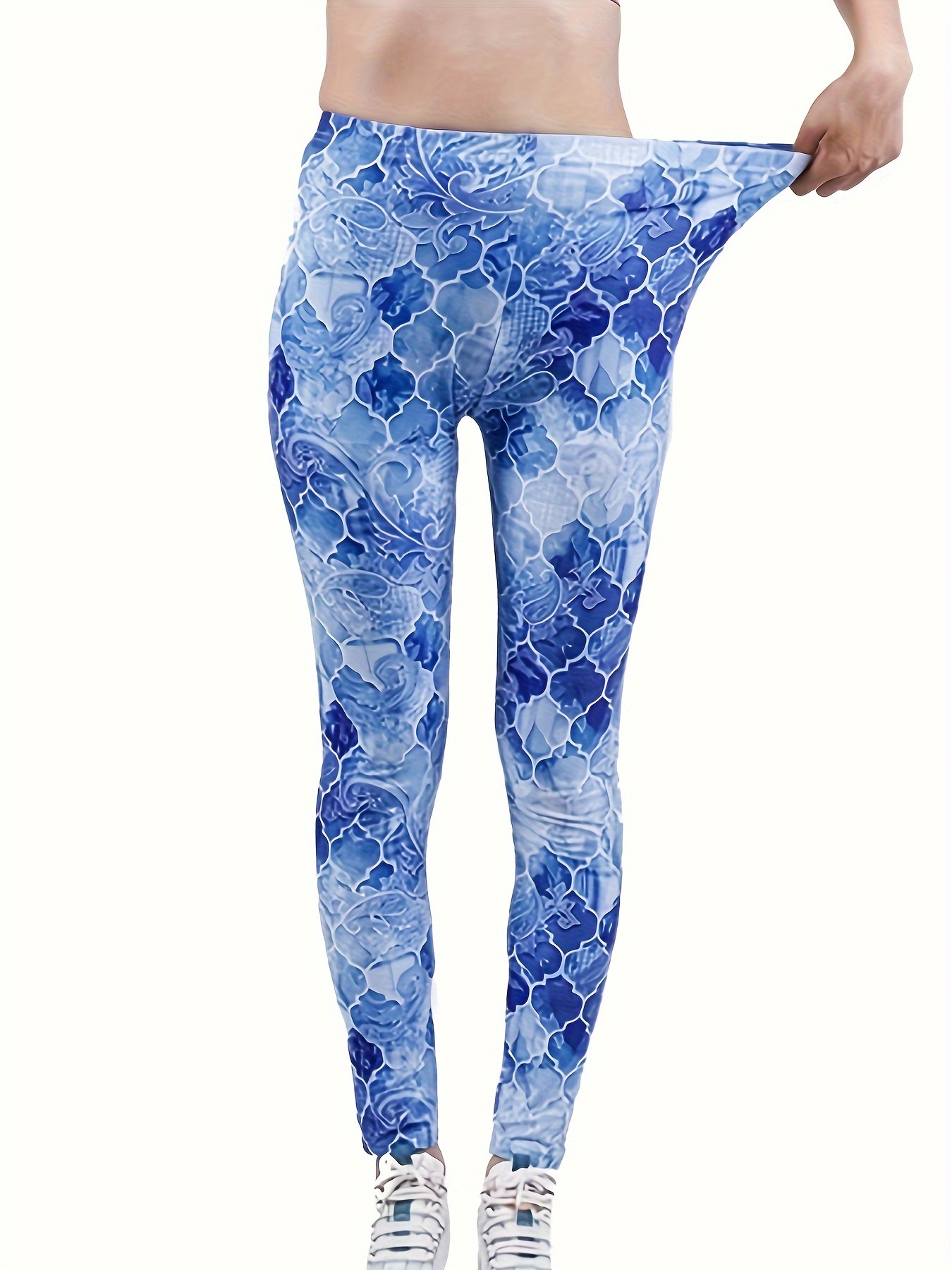 Floral Print Skinny Leggings Casual Elastic Waist Stretchy - Temu