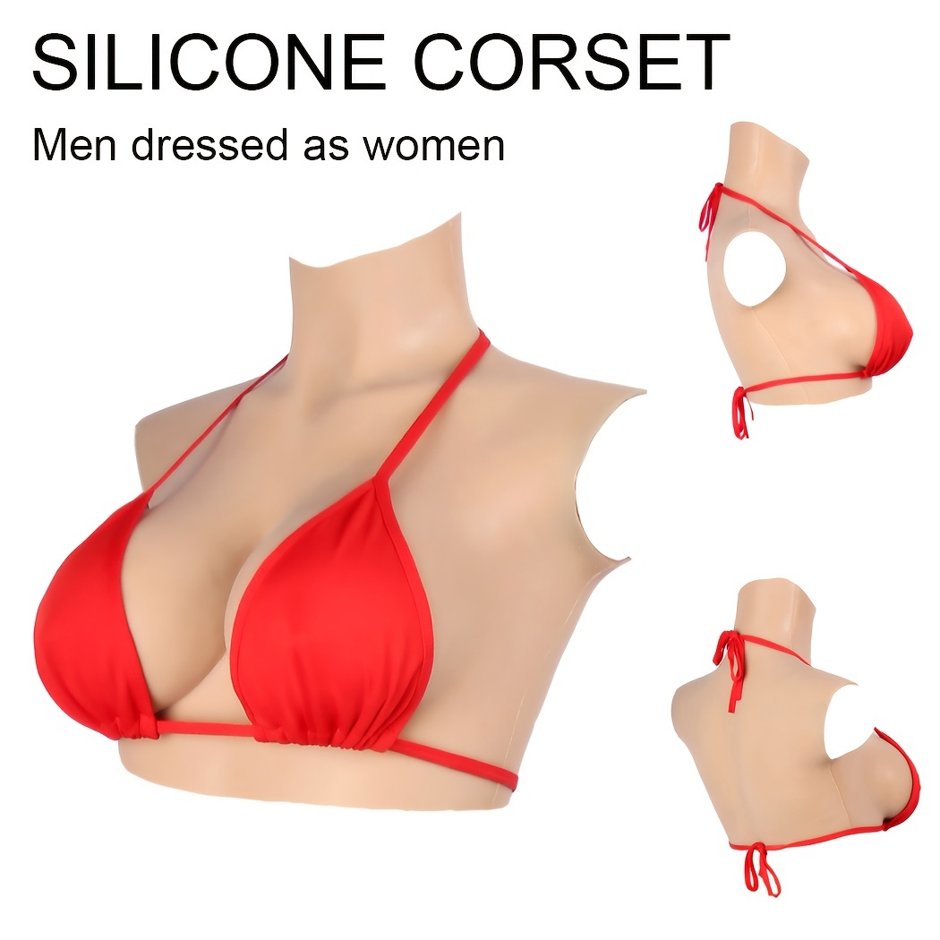 A/B/C/D Cup Silicone Breast Bodysuit Fake Boobs Silk Cotton Fill