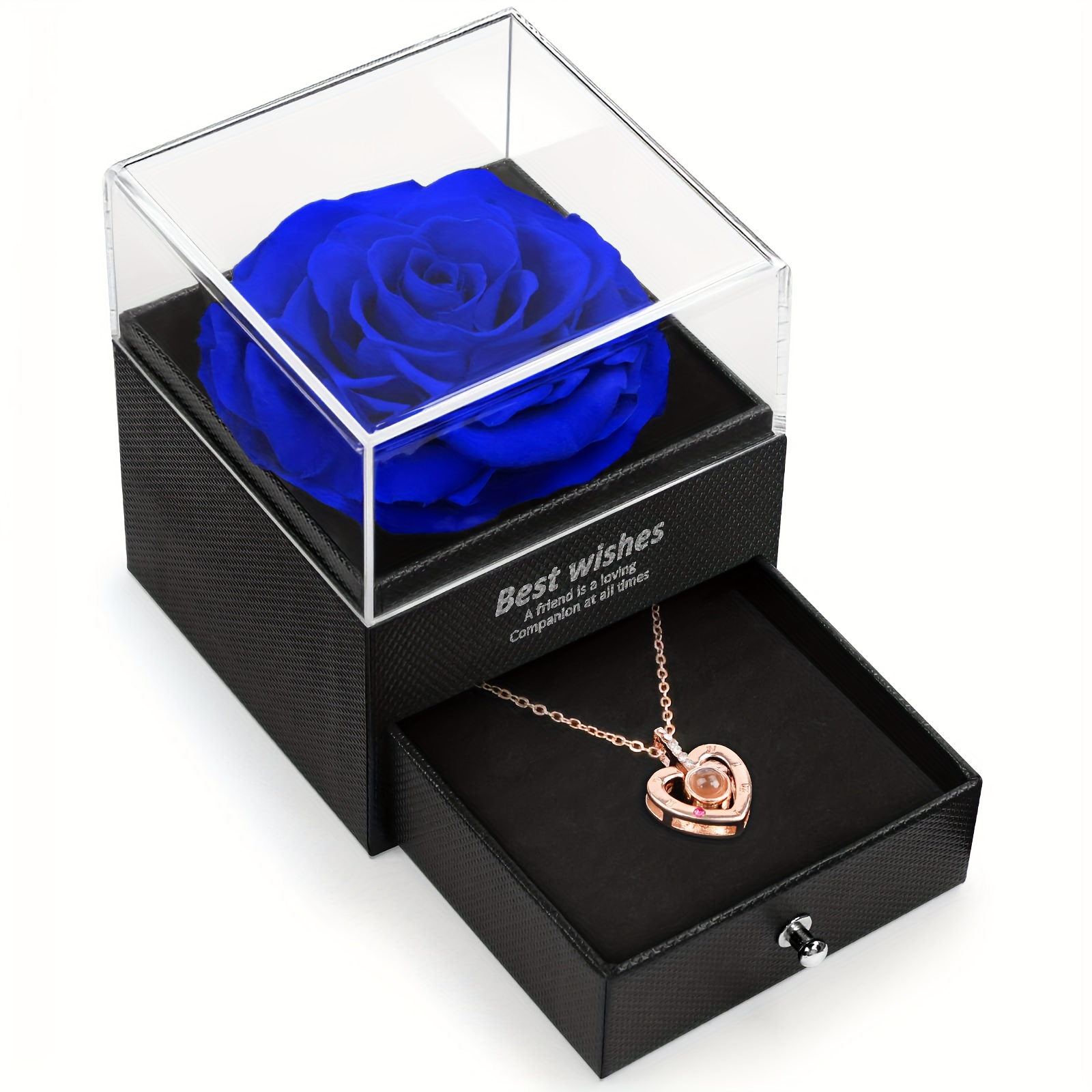 Caja de Rosas Eternas Reales Hechas a Mano, con Collar de Regalo en 100  Idiomas, Regalos de Rosas para Mujer para el Día de San Valentín, Día de la  Madre, Aniversario (Rojo) (